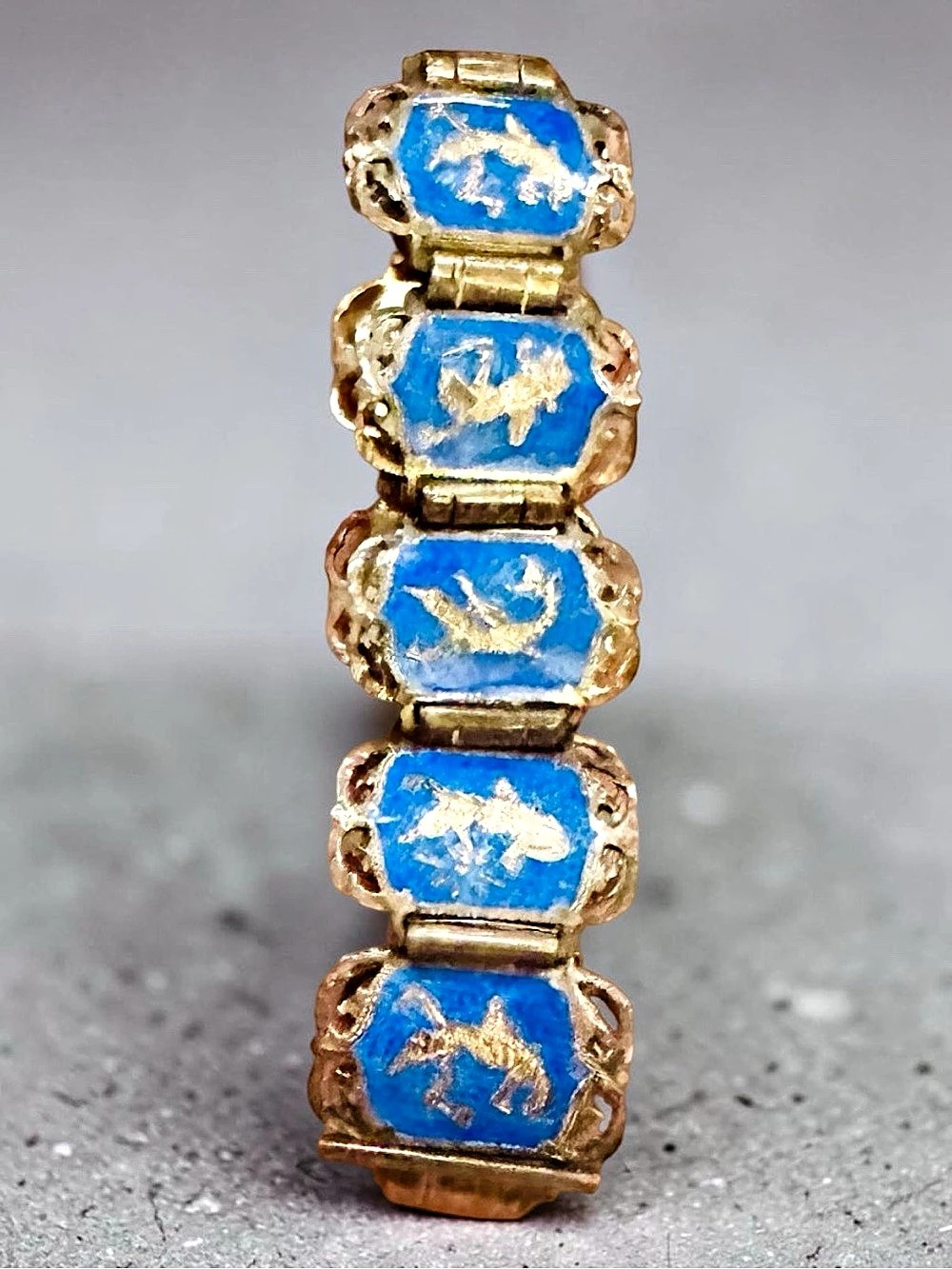 Vintage Siam Sterling Silver Blue & Silver Enamel Bracelet